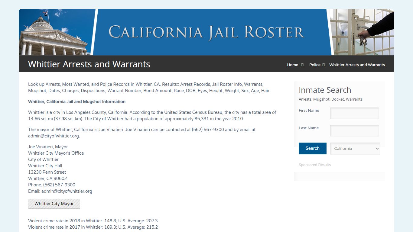 Whittier Arrests and Warrants | Jail Roster Search
